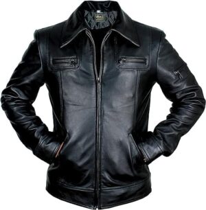 Mens Black Slim Fit Biker Leather Jacket